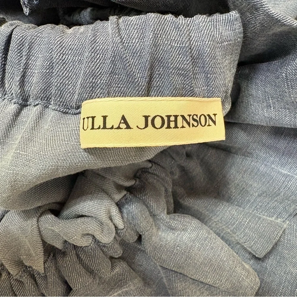 ULLA JOHNSON Olivia Off-the-Shoulder Tiered Ruffle Chambray Denim Linen Dress 2 - Picture 7 of 16